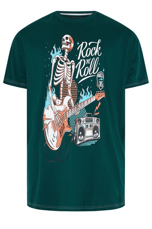 KAM Big & Tall Dark Blue Rock N Roll Skeleton Print T-Shirt | BadRhino 1