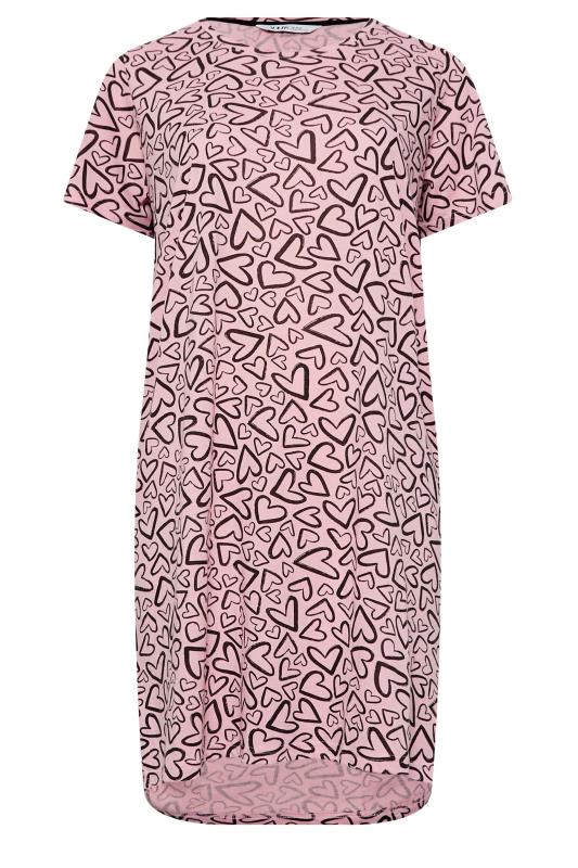 YOURS Plus Size Light Pink Heart Print Midi Nightdress | Yours Clothing 6