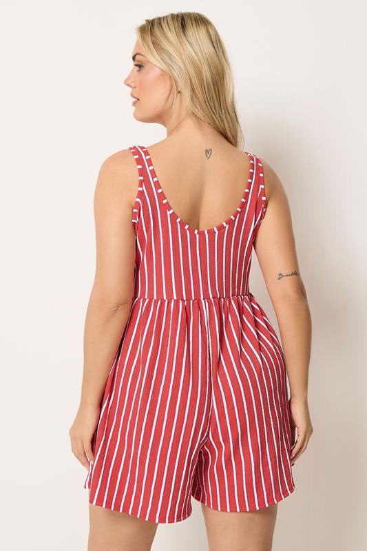 YOURS Plus Size Orange Stripe Textured Playsuit | Yours Clothing 2