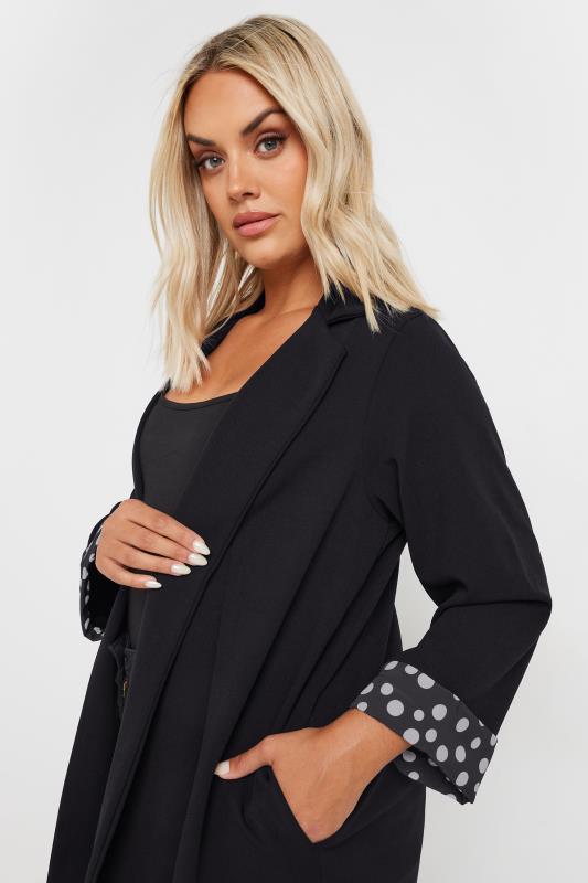 YOURS Curve Plus Size Black Polka Dot Roll Back Sleeve Blazer | Yours Clothing 4