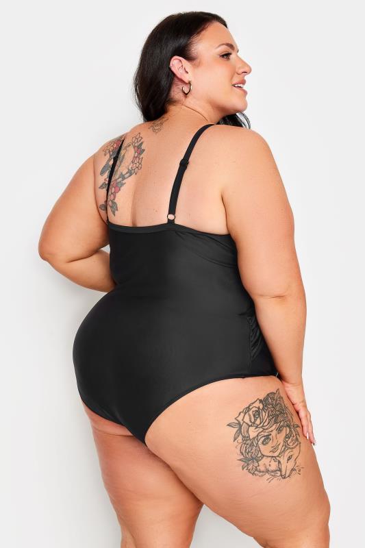 YOURS Plus Size Black Double Crossover Super Sculpt Swimsuit | Yours Clothing 3