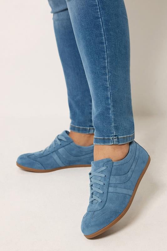  Yours Blue Faux Suede Stripe Trainers In Extra Wide EEE Fit
