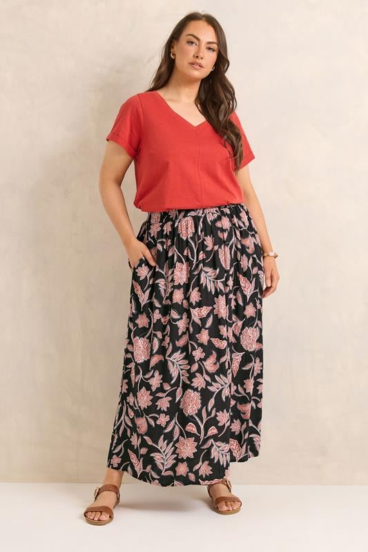 EVANS Plus Size Rust Orange Print A Line Midi Skirt | Evans 2
