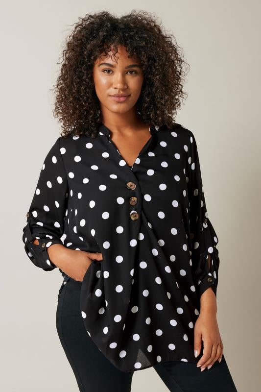 Polka dot button up blouse on sale