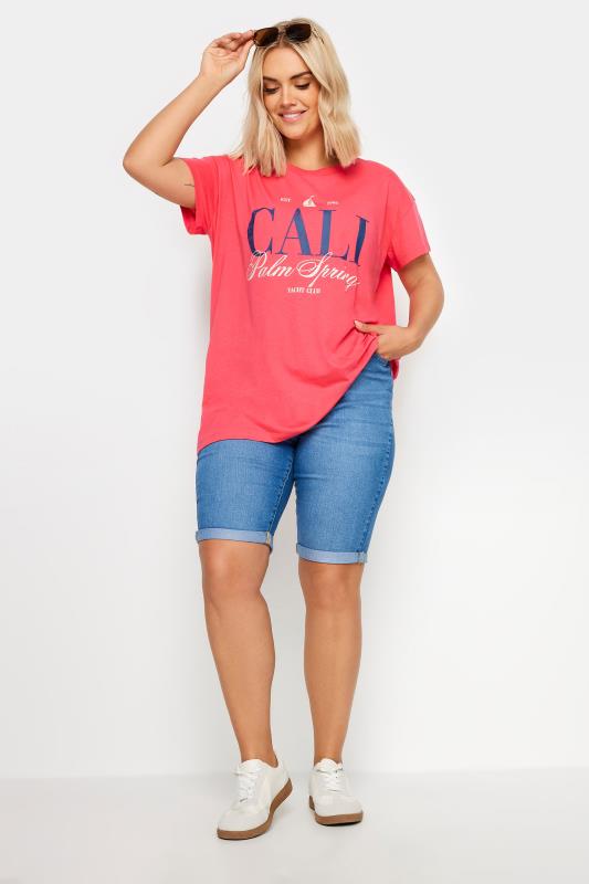 YOURS Plus Size Red 'Cali Palm Springs' Slogan T-Shirt | Yours Clothing 3