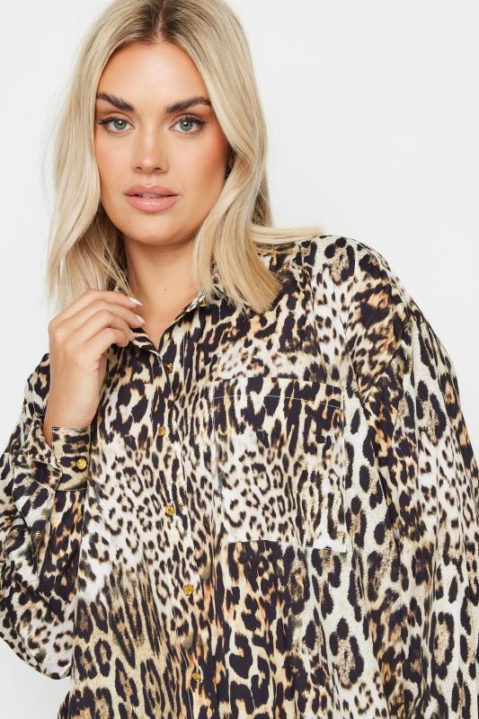 YOURS Plus Size Natural Brown Leopard Print Long Sleeve Shirt | Yours Clothing 1