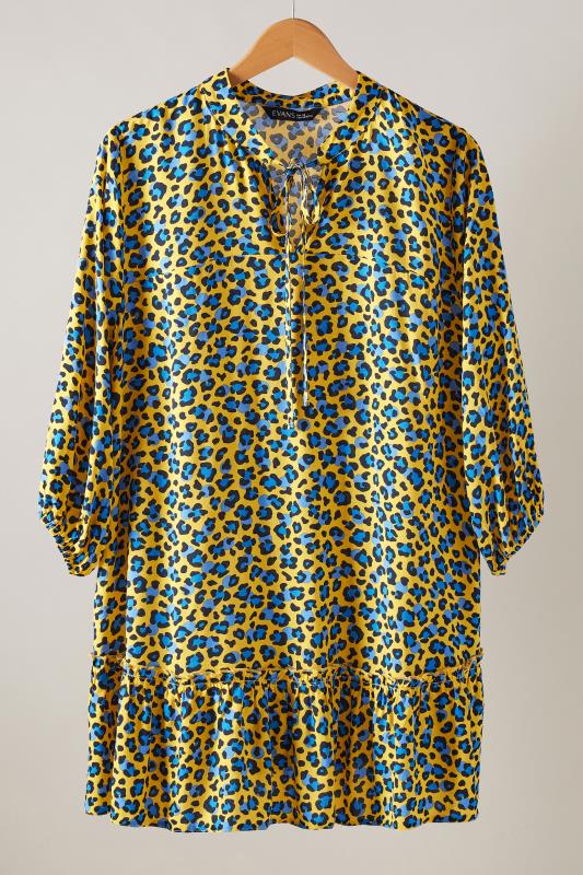 EVANS Plus Size Yellow Leopard Print Tie Neck Blouse | Evans 5