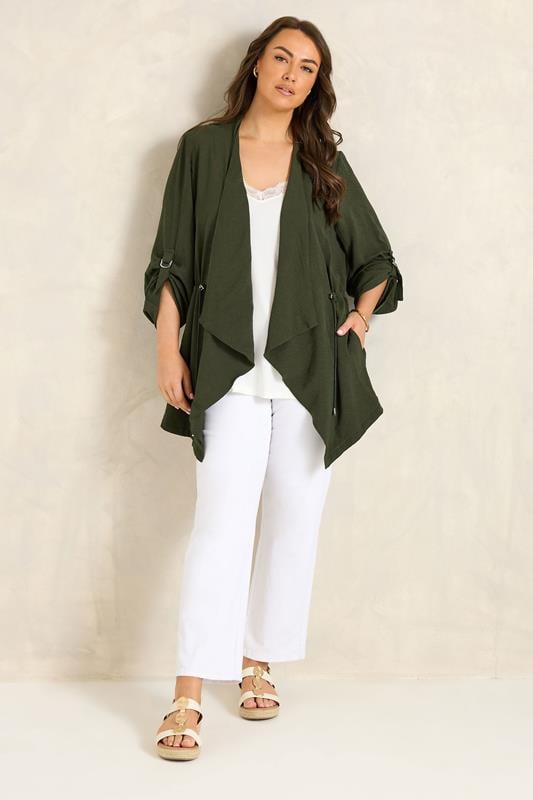 EVANS Plus Size Olive Green Lightweight Waterfall Jacket | Evans 1