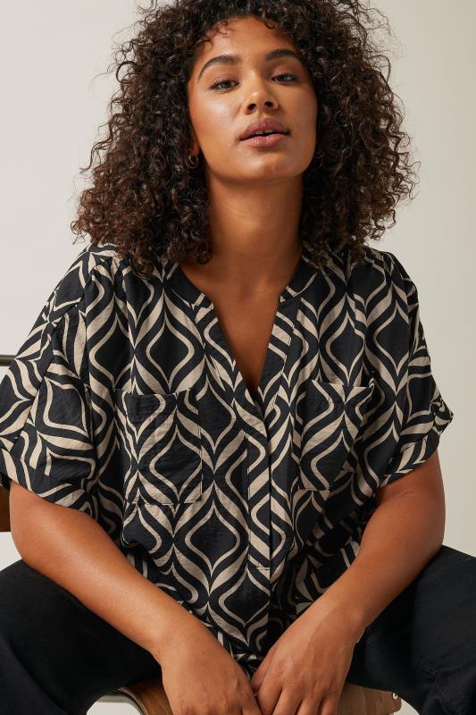 EVANS Plus Size Black Geometric Print Overhead Utility Shirt | Evans 4