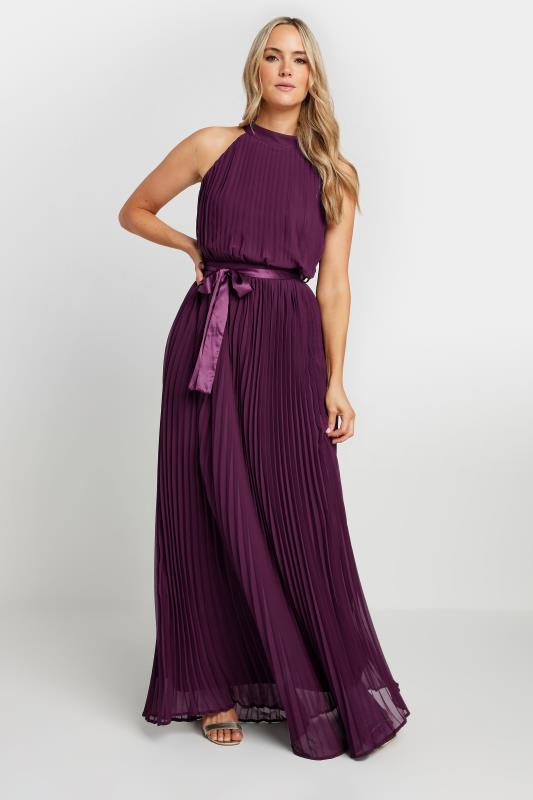 LTS Tall Burgundy Red Halterneck Pleated Maxi Dress | Long Tall Sally 4