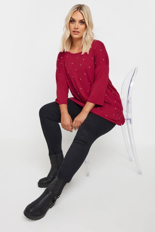 YOURS Plus Size Red Star Embellished Swing Top | Yours Clothing 4