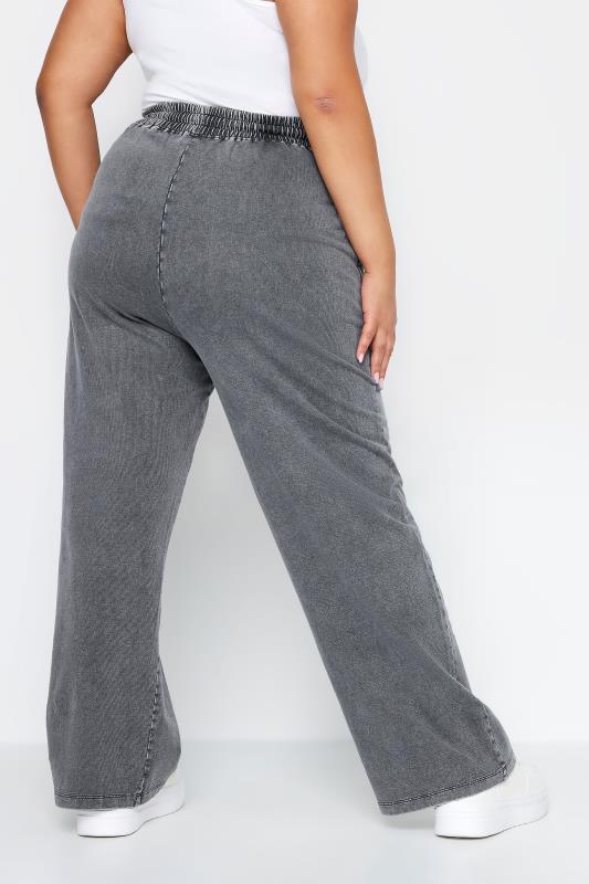 YOURS Plus Size Grey Acid Wash Wide Leg Joggers | Yours Curve 4