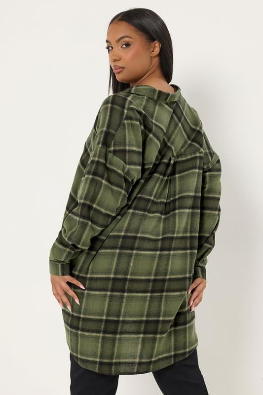 YOURS Curve Khaki Green Oversized Check Shirt