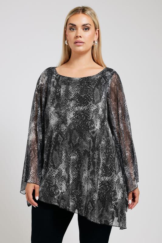 YOURS LONDON Plus Size Grey Snake Print Asymmetrical Blouse | Yours Clothing 4