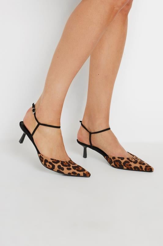 Tall  LTS Brown Leopard Print Ankle Strap Kitten Heels In Standard Fit