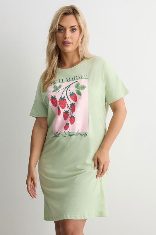  YOURS Curve Green 'Fruit Market' Sleep tee Nightdress