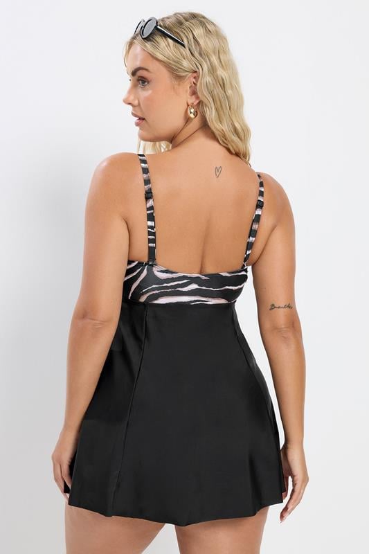 YOURS Plus Size Black Zebra Print Tummy Control Swim Dress | Yours Clothing 7