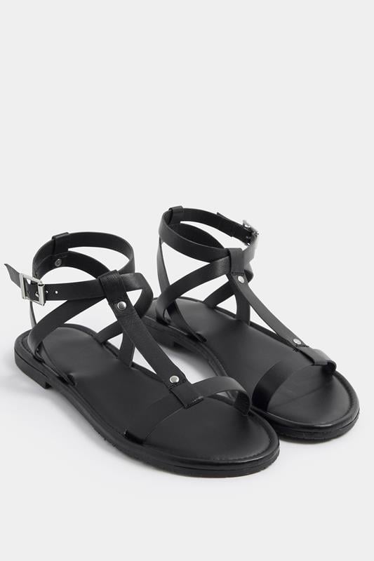  LTS Black Faux Leather Gladiator Sandals In Standard Fit