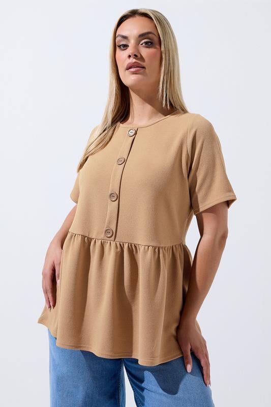LIMITED COLLECTION Plus Size Natural Brown Peplum Top | Yours Clothing 1