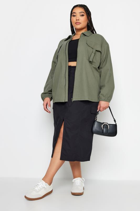 YOURS Plus Size Khaki Green Utility Bomber Jacket | Yours Clothing 5