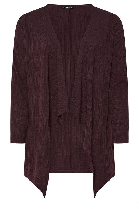 YOURS Plus Size Dark Purple Ribbed Waterfall Cardigan | Yours Clothing 5