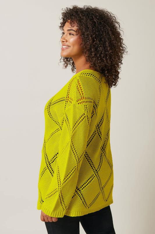 EVANS Plus Size Chartreuse Green Diamond Pointelle Jumper Evans