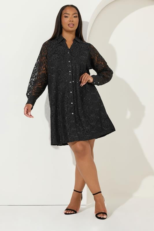  YOURS Curve Black Lace Shirt Dress