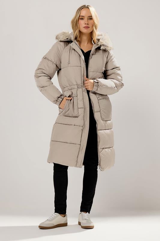 LTS Tall Natural Brown Padded Midi Coat | Long Tall Sally 1