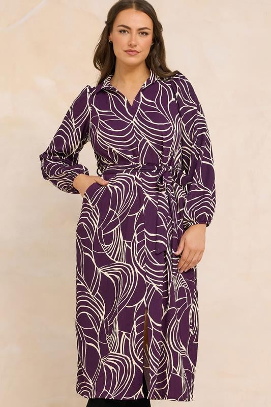 Plus Size  EVANS Curve Purple Linear Print Belted Shirt Dress