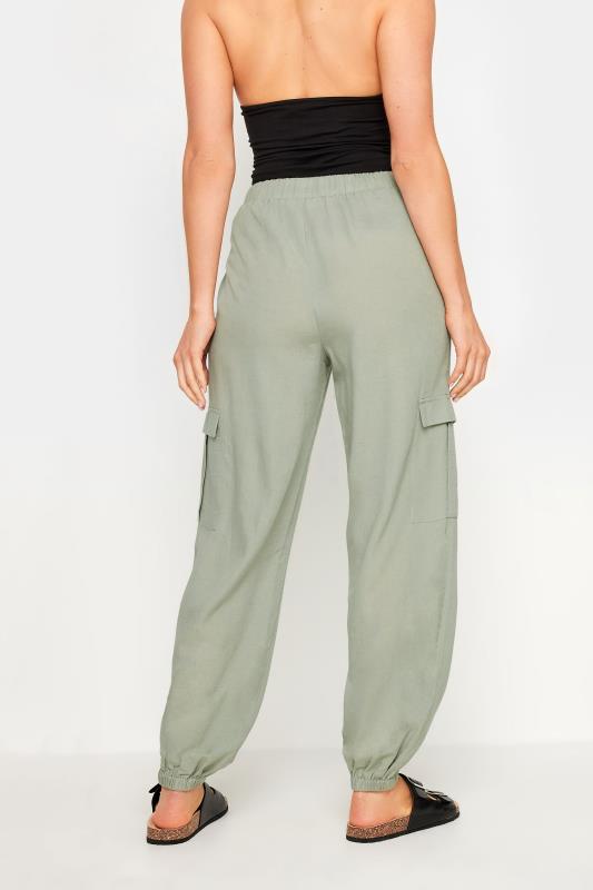 LTS Tall Sage Green Linen Cargo Trousers | Long Tall Sally 3