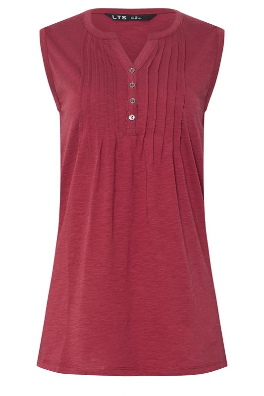 LTS Tall Dark Red Cotton Henley Vest Top | Long Tall Sally 5
