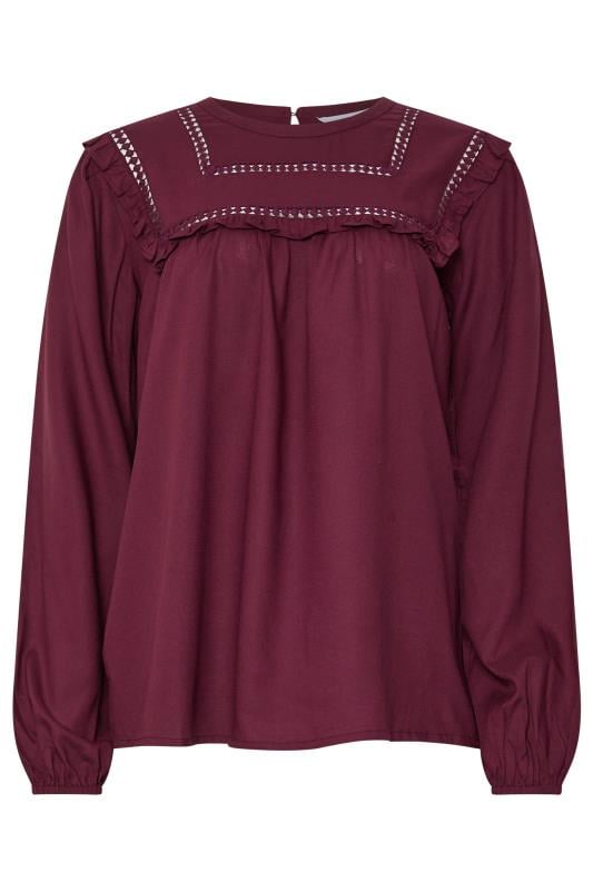 LTS Tall Burgundy Red Woven Frill Blouse | Long Tall Sally 5