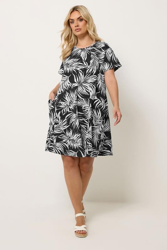 YOURS Plus Size Black Jacquard Print Dress | Yours Clothing 1