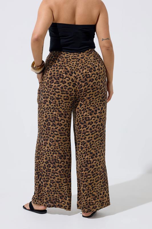 LIMITED COLLECTION Plus Size Brown Leopard Crinkle Trousers | Yours Clothing 2