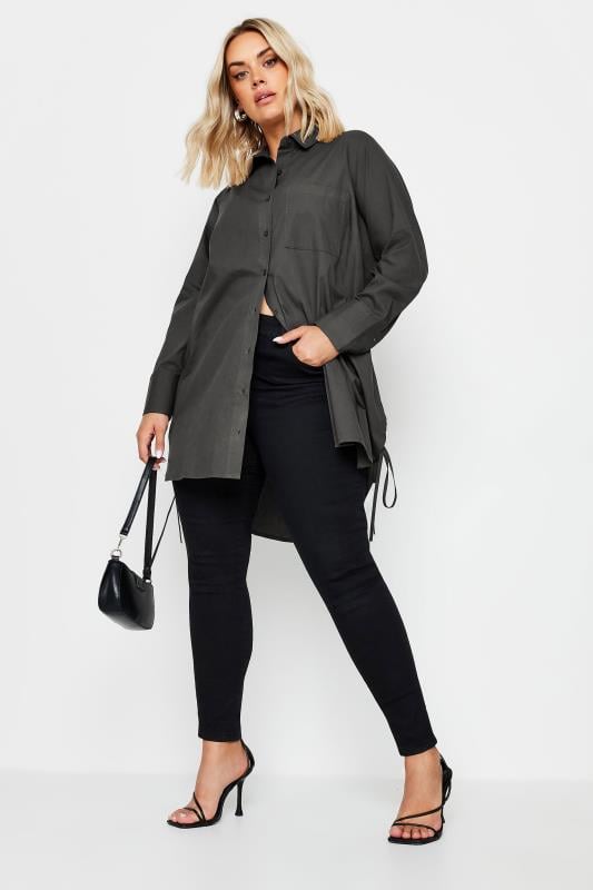 YOURS Plus Size Charcoal Grey Tie Detail Shirt | Yours Clothing  1