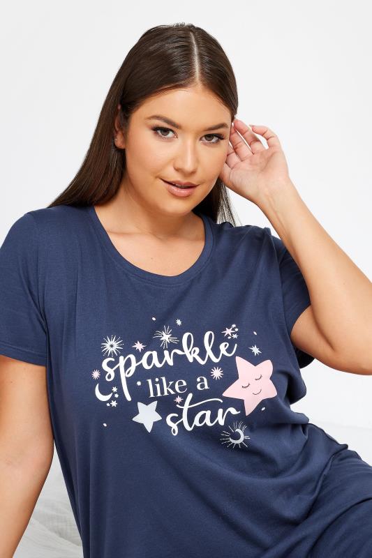 YOURS Plus Size Navy Blue 'Sparkle Like A Star' Slogan Nightdress | Yours Clothing 4