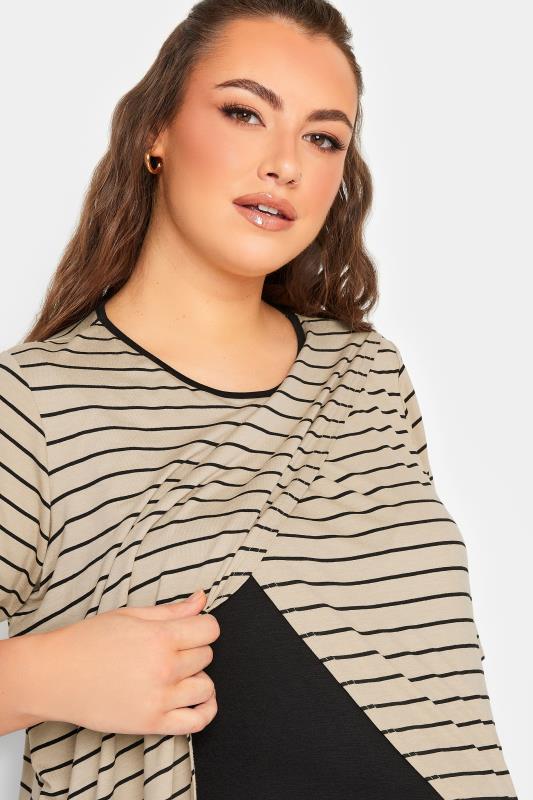 BUMP IT UP MATERNITY Curve Plus Size Beige Brown Stripe Print Nursing Top | Yours Clothing  4