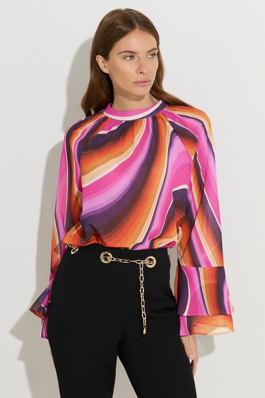 STAR Pink Abstract Flare Sleeve Blouse | StarByJM 1