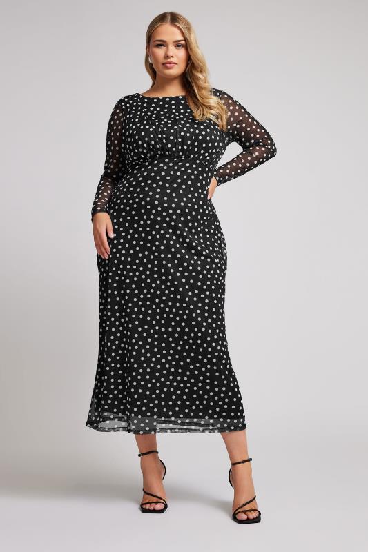 Plus Size  YOURS LONDON Curve Black Polka Dot Mesh Maxi Dress