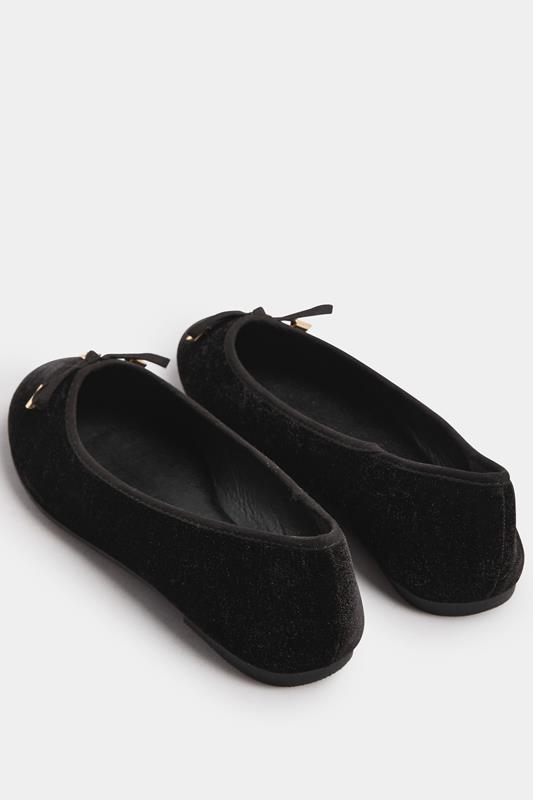 LTS Black Velvet Bow Ballerina Pumps In Standard Fit | Long Tall Sally 4