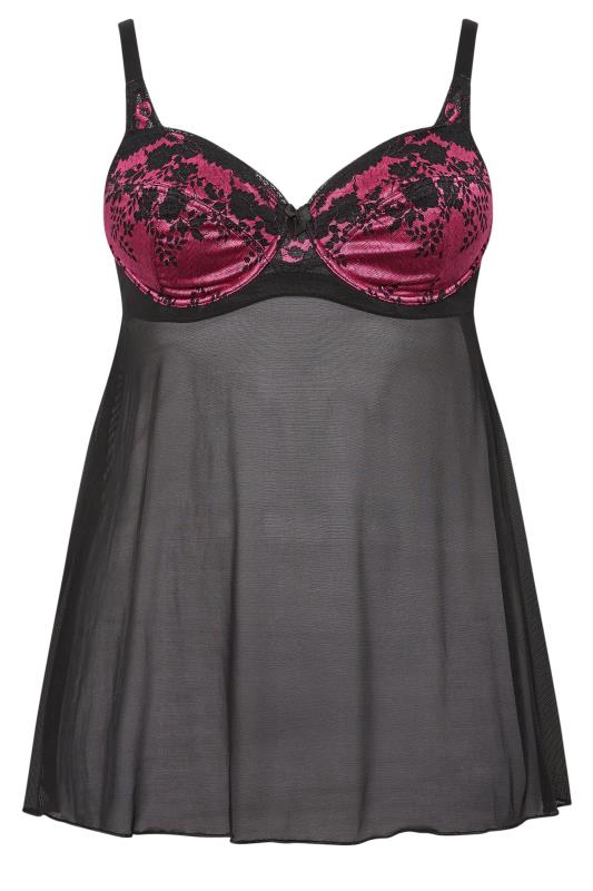 YOURS Plus Size Black & Pink Lace Underwired Babydoll | Yours Clothing 5