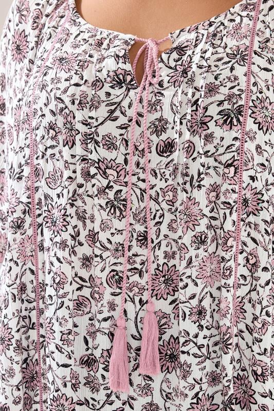 YOURS Plus Size Pink Paisley Print Sequin Tie Neck Top | Yours Clothing 5