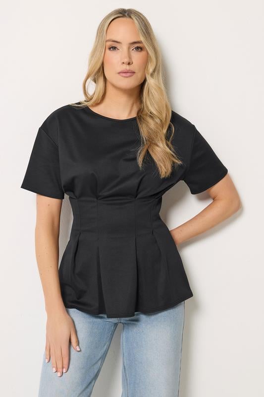 LTS Tall Black Pleated Detail Top