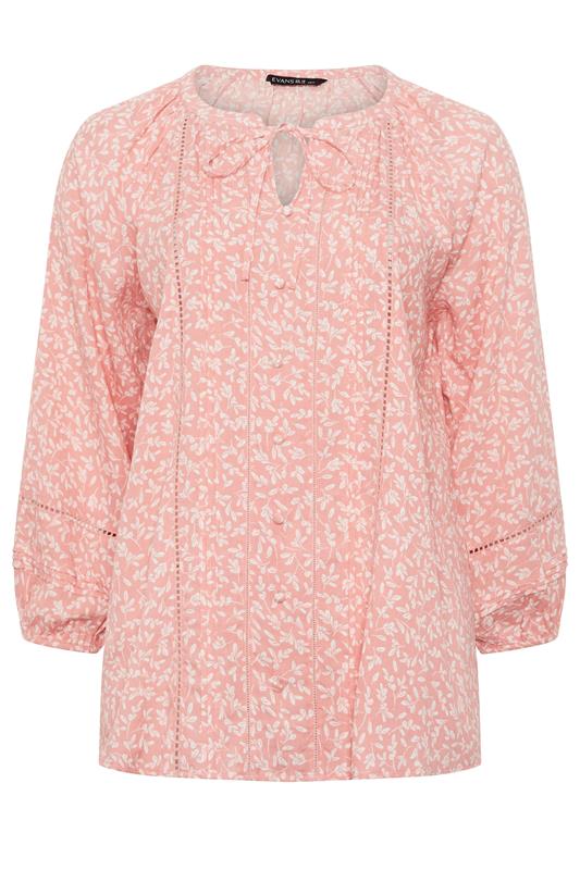 EVANS Plus Size Pink Ditsy Tie Neck Blouse | Evans 5