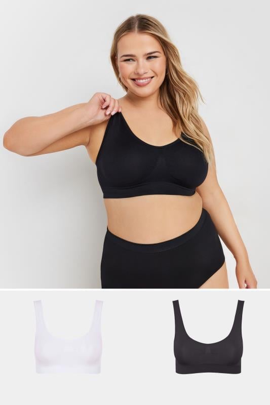 2 PACK White & Black Seamless Non-Padded Non-Wired Bralettes | Yours Clothing 1