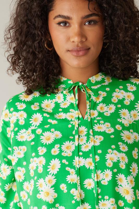 EVANS Curve Green Floral Tie Neck Blouse 4