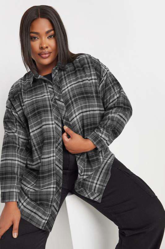 YOURS Plus Size Charcoal Grey Check Oversized Shirt | Yours Clothing  7