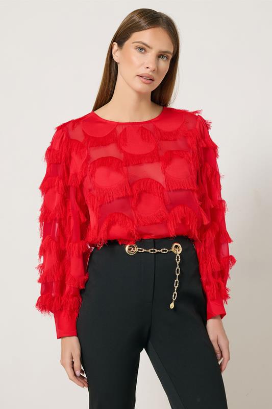  STAR Red Jacquard Spot Blouse