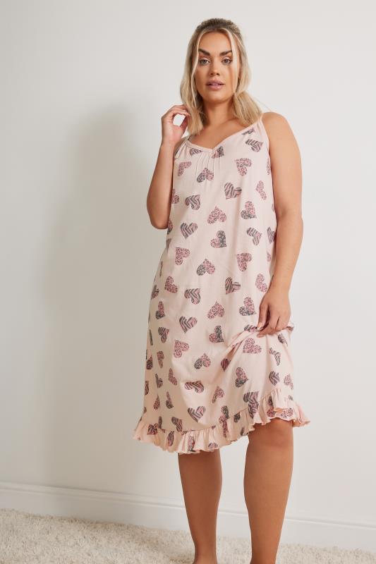 YOURS Plus Size Pink Heart Print Chemise Nightdress | Yours Clothing 1