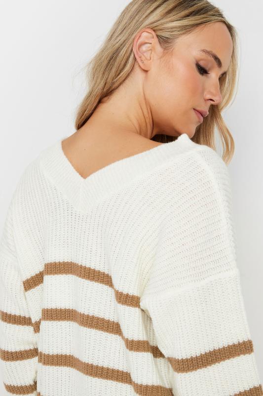 LTS Tall White & Beige Brown V-Neck Stripe Jumper | Long Tall Sally  5